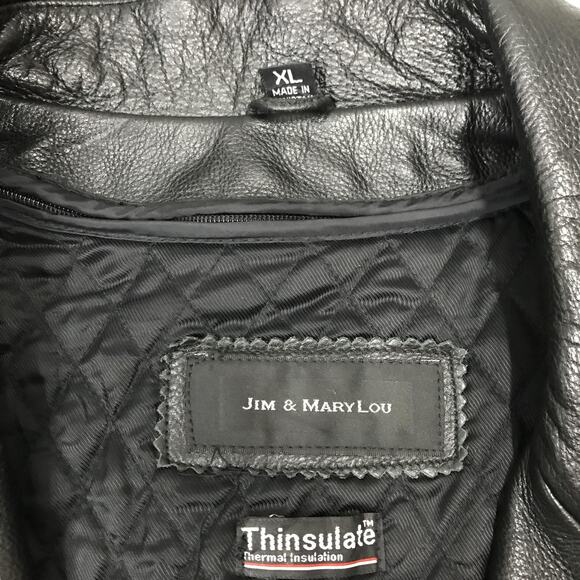 Jim & Mary Lou Leather Jacket Mens XL Black 3M Thinsulate Car Coat Quilted Lined - Picture 9 of 16